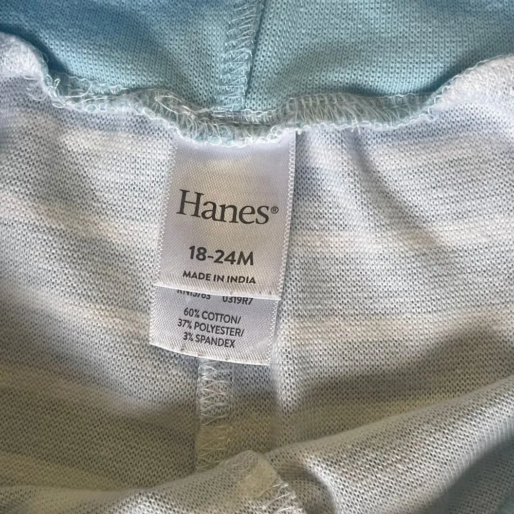 Hanes Baby Flexy Bodysuit and Pants 12-18M Long Sleeve Blue Stripes